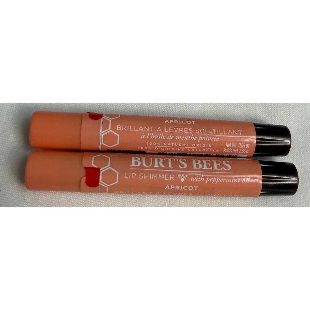 Burt's Bees Lip Shimmer Apricot Peppermint Oil 0.09oz Natural Set of 2‎ NEW